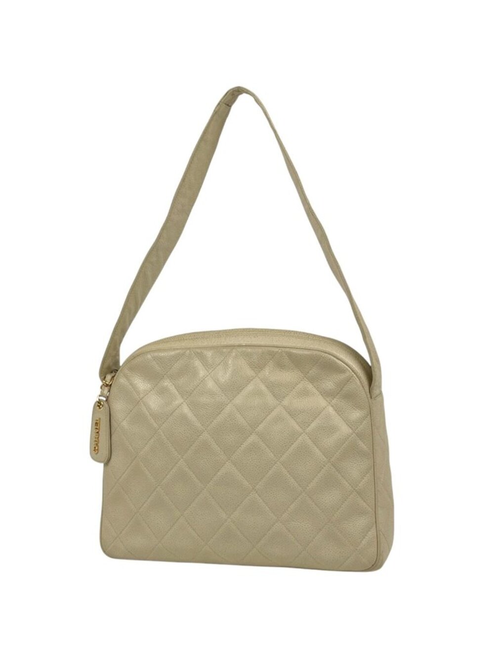 Chanel Shoulder Bag CC Logo Quilted Leather Cream